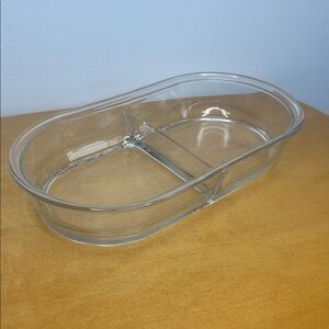 Pyrex 🍔 Clear Oval Glass Dual-Compartment Divided Cooking, Baking, Storage Dish